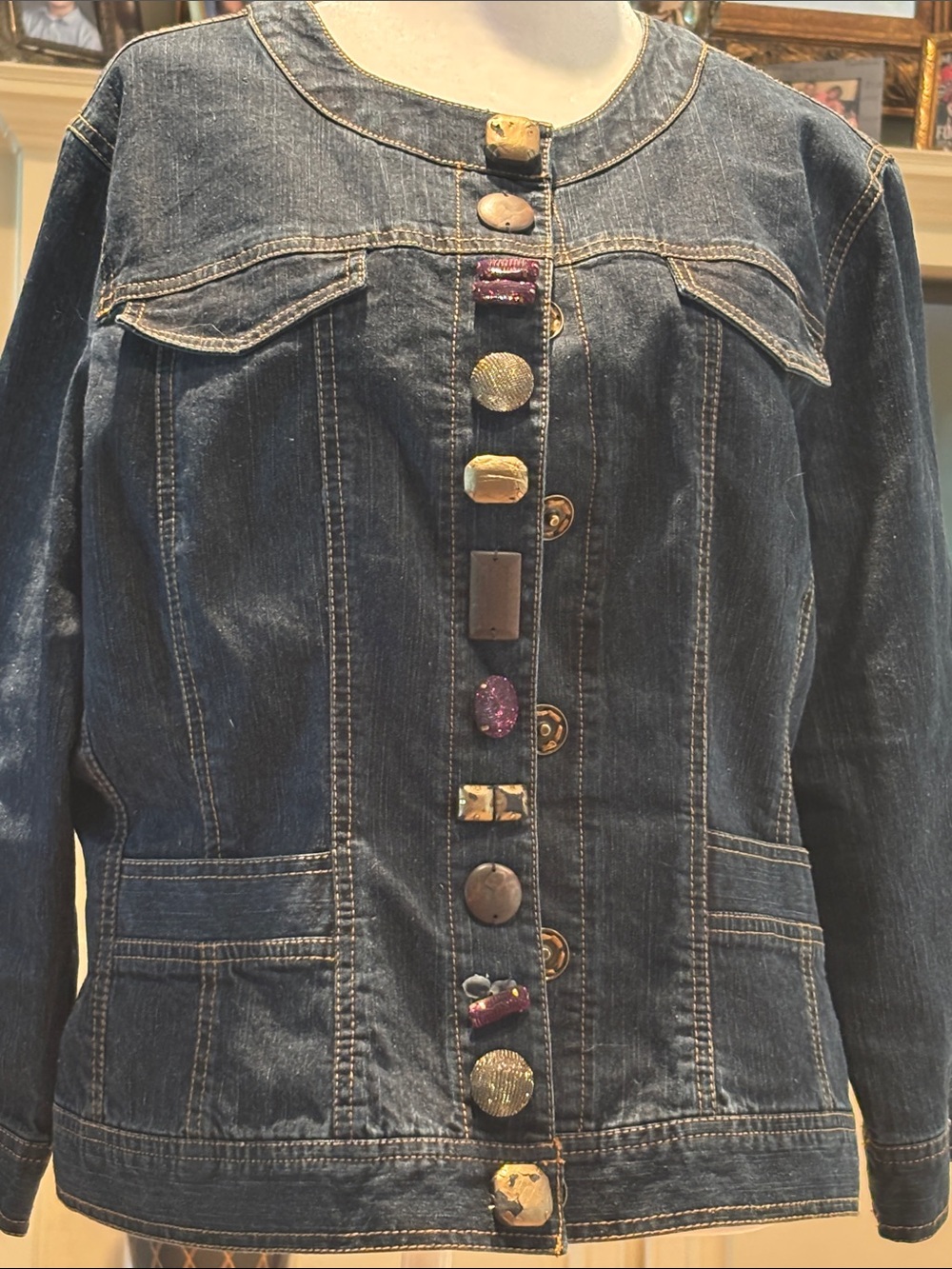 Ruby Rd. Dark Blue Denim Jacket with Decorative Buttons